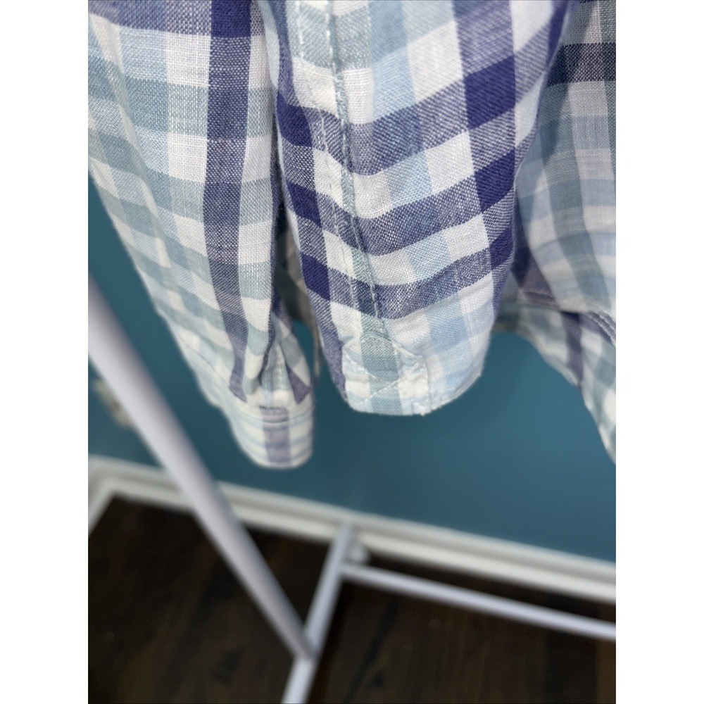Canterbury New Zealand Button-Up Linen Shirt Mens L Blue Plaid Check Flip Cuff - Picture 5 of 8